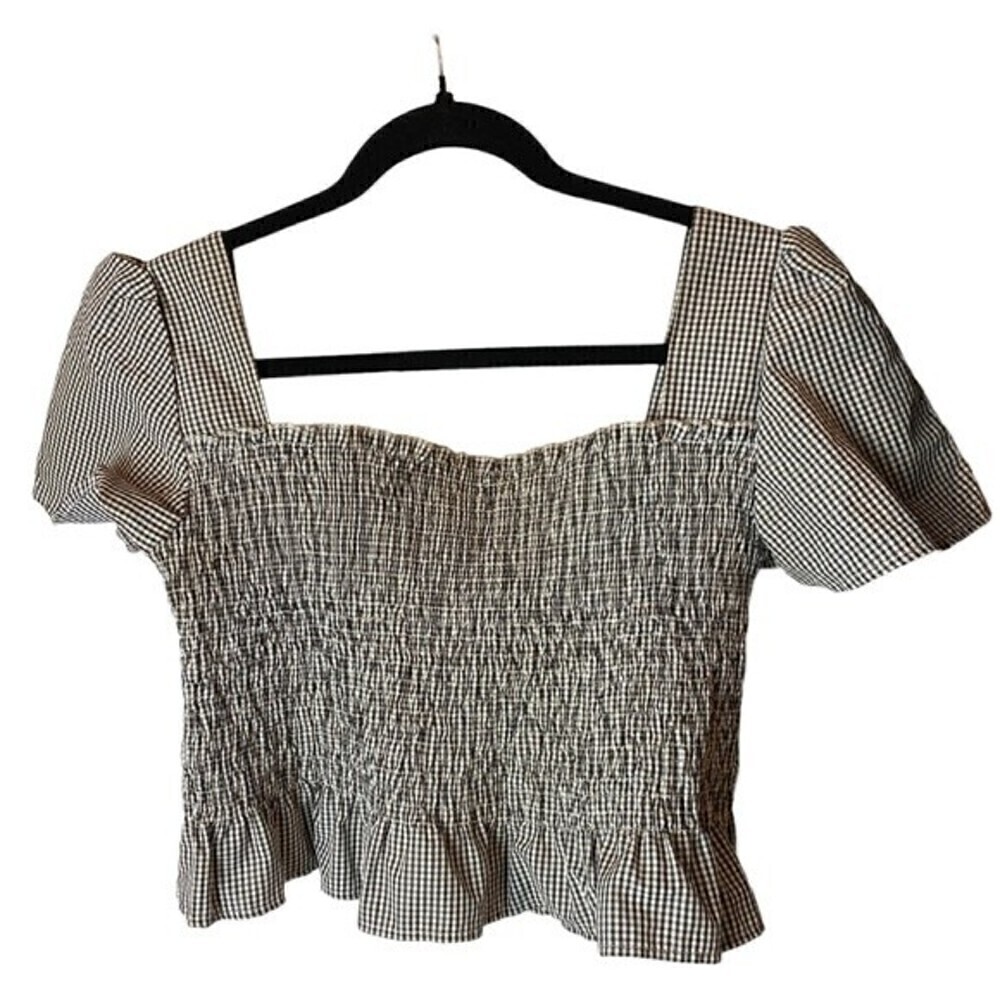 Ginger Black and White Gingham Smocked Crop Top Size XS